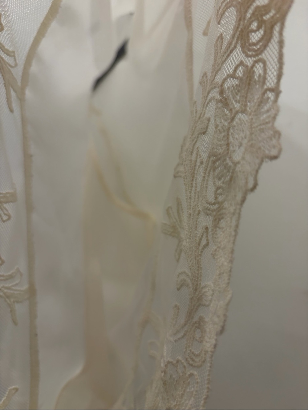 Express Cream Sheer Embroidered Lace-Hem Blouse - Picture 2 of 10